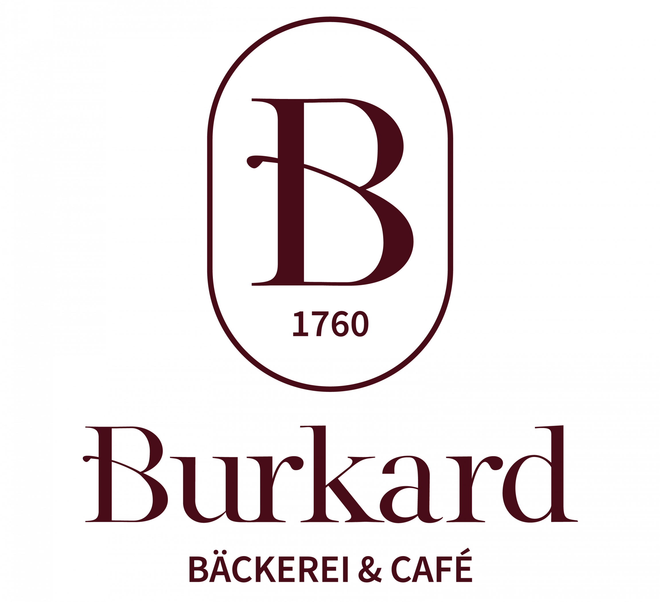 Das Bäckerei Burkard Logo in weinrot.